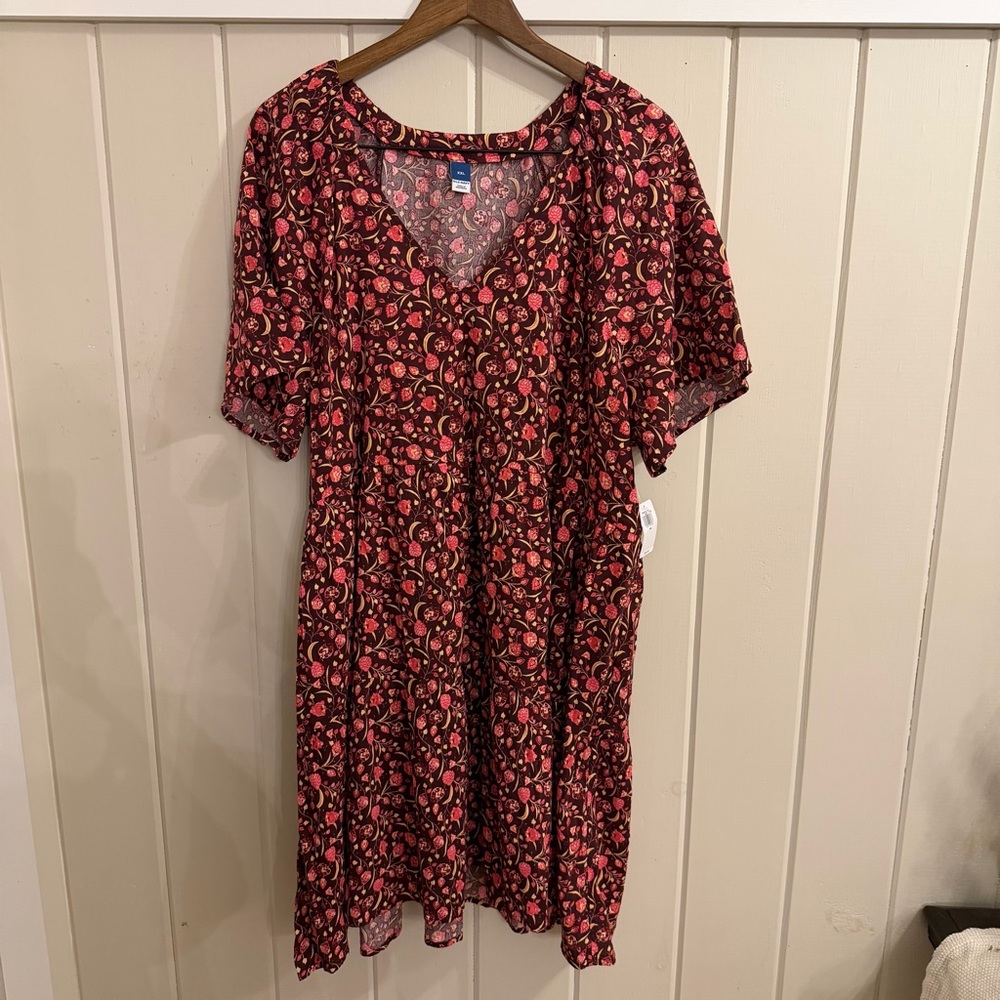 NWT Old Navy Red and Pink Floral Mini Dress, Size XXL